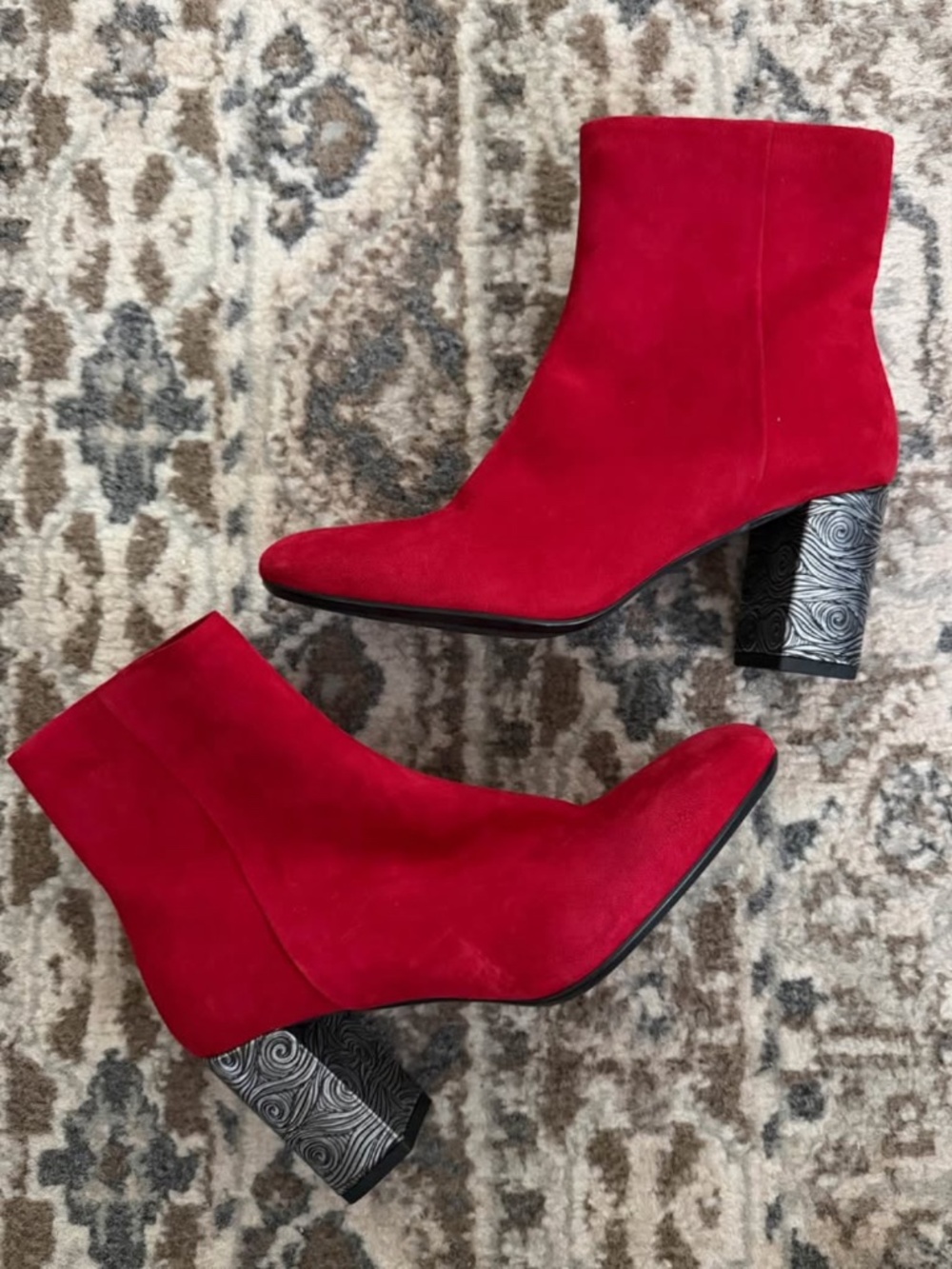 Pas De Rouge Red Suede Booties